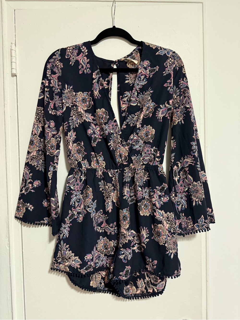 ILLA ILLA Navy Floral Long-Sleeve Romper with Pink & Cream Accents